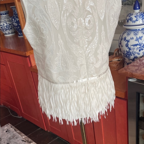 Melanie Lyne Holiday Elegant White Sleeveless Top Fringe Size 8 Party Sequin - Picture 11 of 13